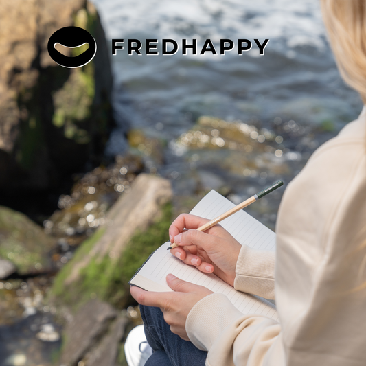 Woman writing near a stream