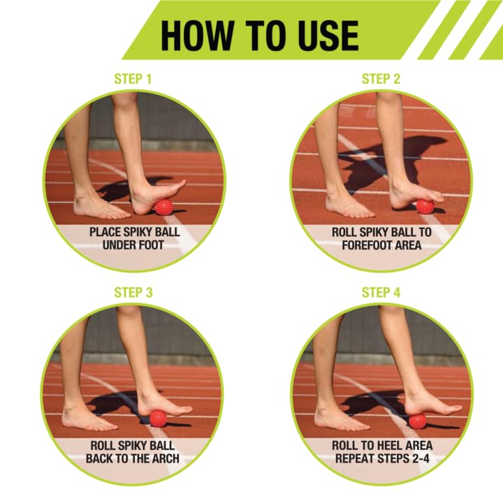 Pro - Tec Athletics High Density Spiky Massage Ball, Foot Massage Roller, Plantar Fasciitis Relief, Alleviates Arch and Heel Discomfort, Red (2.75 Inch Ball) - Fredhappy