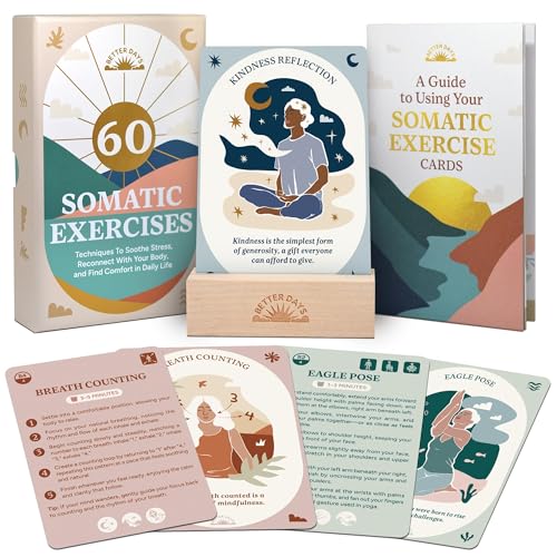 Better Days Somatic Therapy Exercises – 60 Techniques to Soothe Stress, Reconnect with Your Body, and Find Comfort – 3.5” x 5” Cards and Guidebook – Breathwork, Mindfulness, and Gentle Movements - Fredhappy