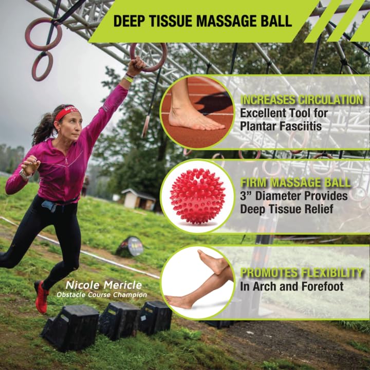 Pro - Tec Athletics High Density Spiky Massage Ball, Foot Massage Roller, Plantar Fasciitis Relief, Alleviates Arch and Heel Discomfort, Red (2.75 Inch Ball) - Fredhappy