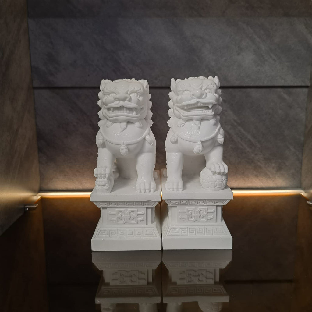 Feng Shui Wealth Prosperity Pair of Peking Fu Foo Dogs Statues White Stone Jade, Warding Off Evil Energy, Feng Shui Decor Figure,Gray,11cm - Fredhappy