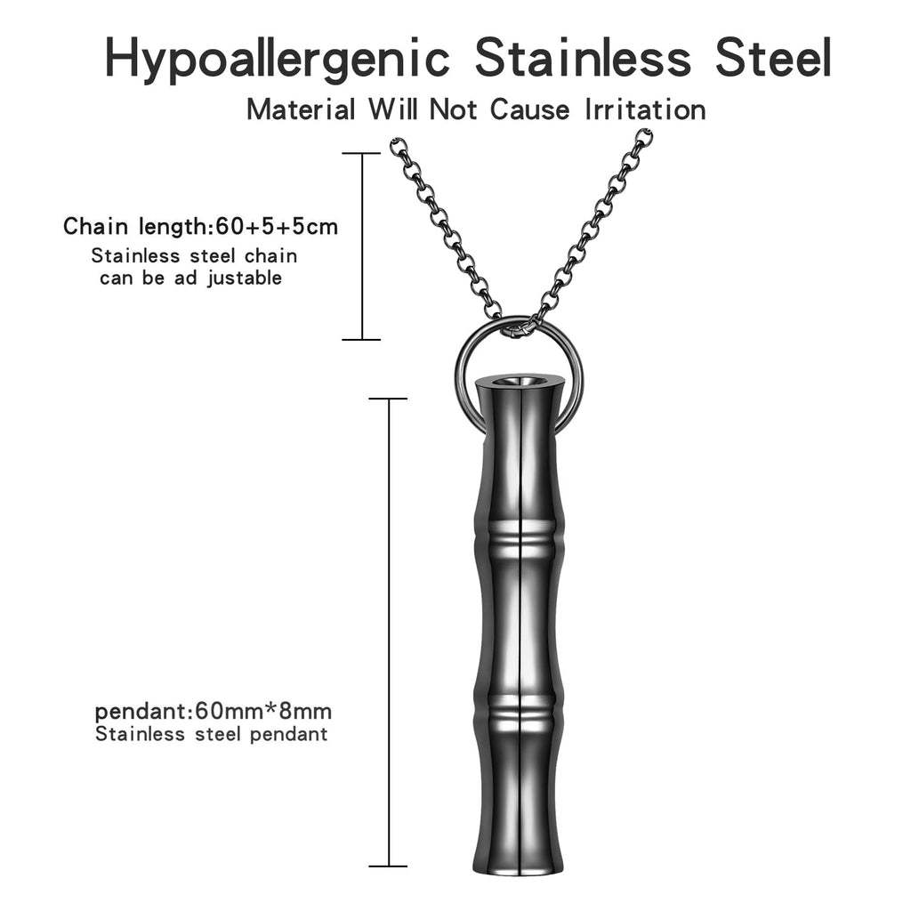 COTATI Anxiety Breathing Necklace Breathe Easy Mindfulness Necklace Breathlace Stainless Steel Pendant for Women Men Natural Calm & Stress Relief (Black - bamboo) - Fredhappy