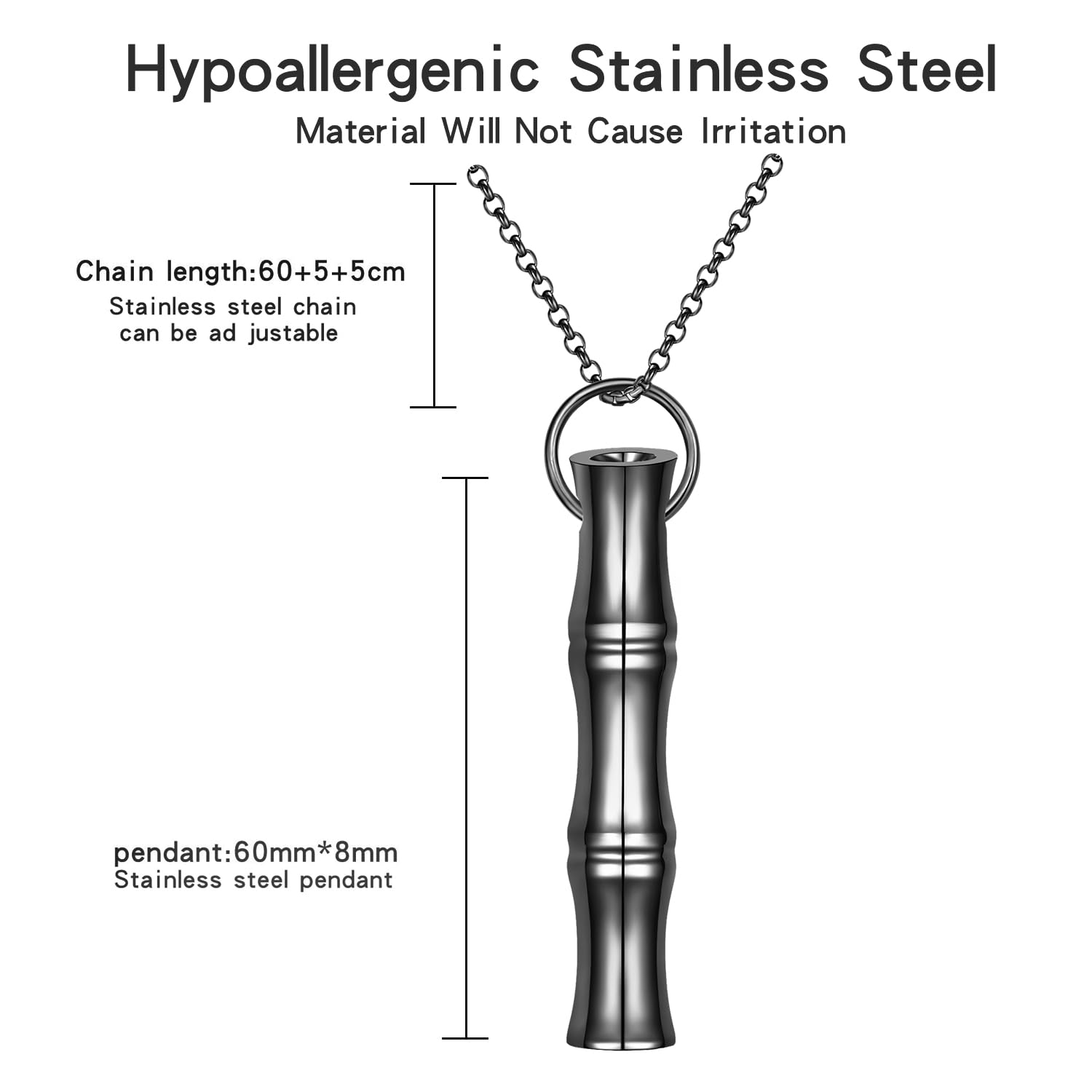 COTATI Anxiety Breathing Necklace Breathe Easy Mindfulness Necklace Breathlace Stainless Steel Pendant for Women Men Natural Calm & Stress Relief (Black - bamboo) - Fredhappy