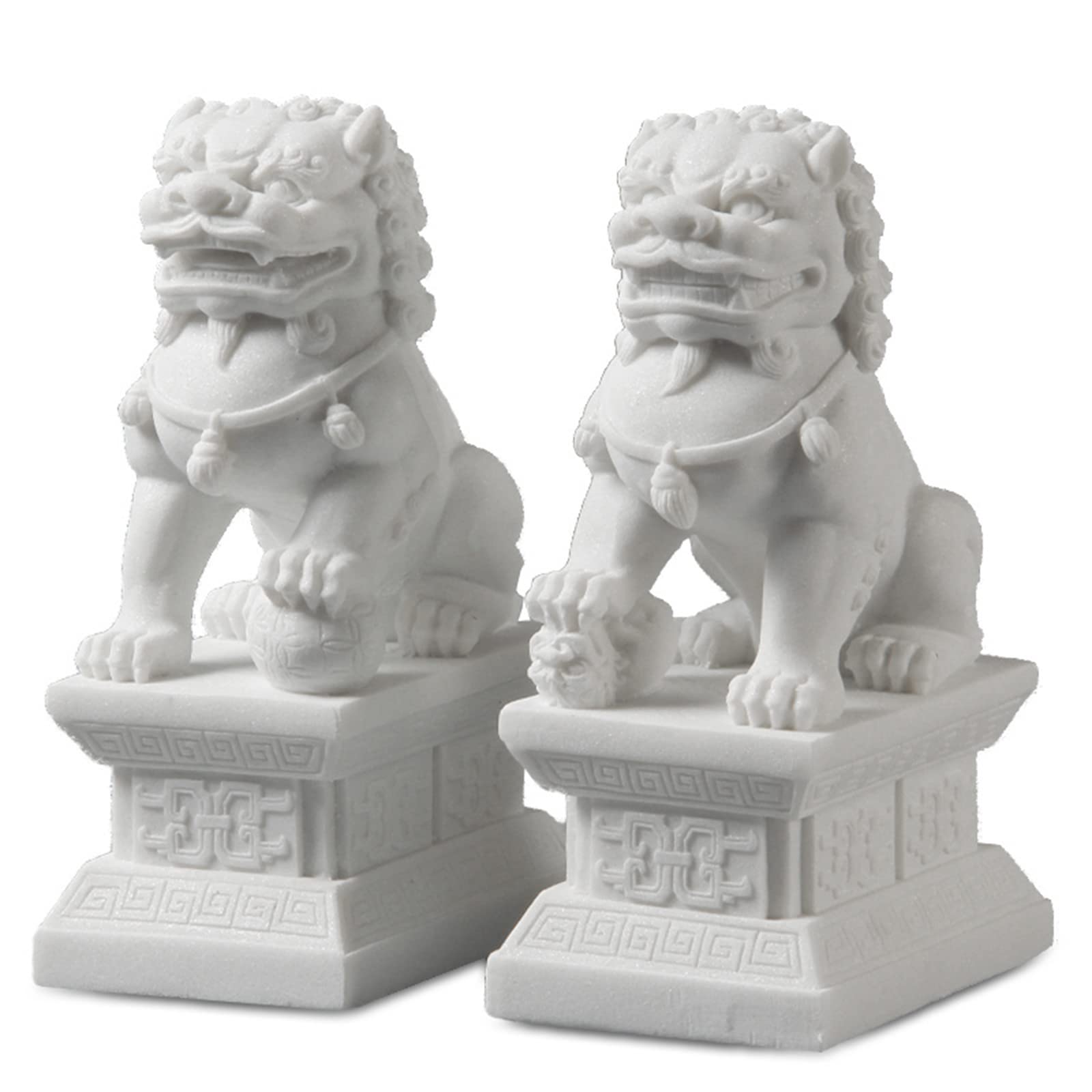 Feng Shui Wealth Prosperity Pair of Peking Fu Foo Dogs Statues White Stone Jade, Warding Off Evil Energy, Feng Shui Decor Figure,Gray,11cm - Fredhappy