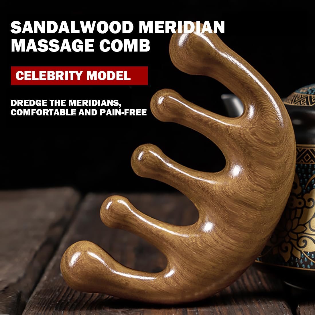 Cureder Wooden Scalp Massager - Handmade 100% Natural Green Sandalwood Wide Tooth Combs - Wood Massage Comb & Sandalwood Comb for Luxurious Hair Care - Fredhappy