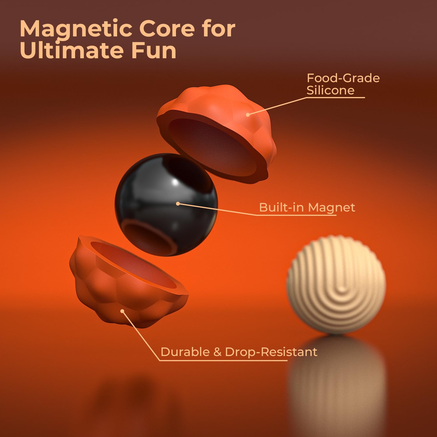 Large Magnetic Fidget Ball Toys for Adults, 2Pcs Soft Silicone Fidget Magnets, Silent Fidget Toys for Adults Ages, Textured Magnetic Balls & Stress Relief Desk Office Toys (Orange, Extra Large) - Fredhappy