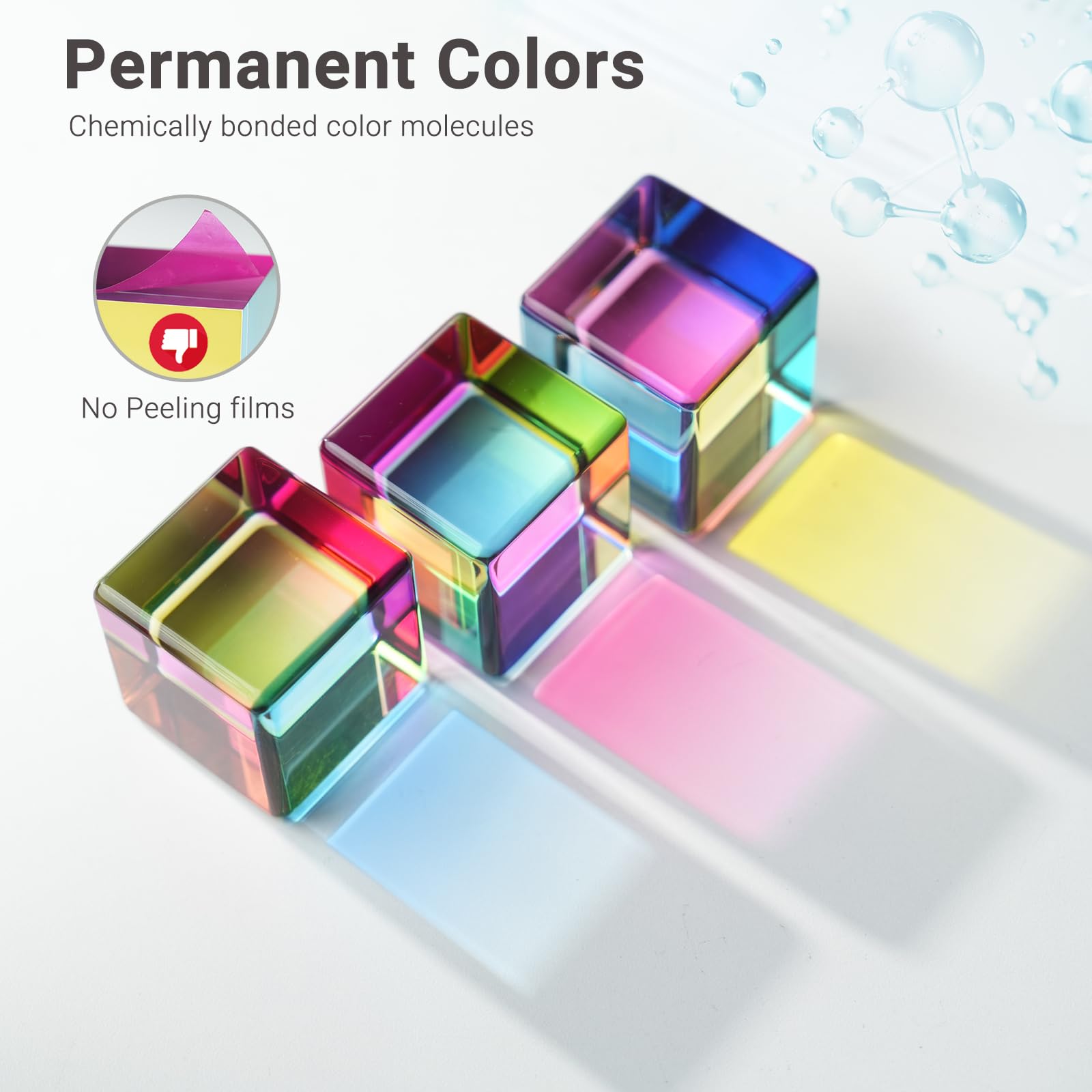 iKeelo Color Cube 50mm (Upgraded) with Storage Pouch - Cyan, Magenta, Yellow - Patent Pending - Magic Optical Cube with Permanent Colors and Safe Rounded Corners - Fredhappy