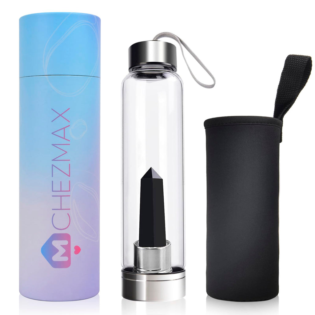 ChezMax Crystal Glass Water Bottle Energy Quartz Gemstone Water Bottle with Changeable Natural Crystal Center for Healing and Wellness - Fredhappy LLC