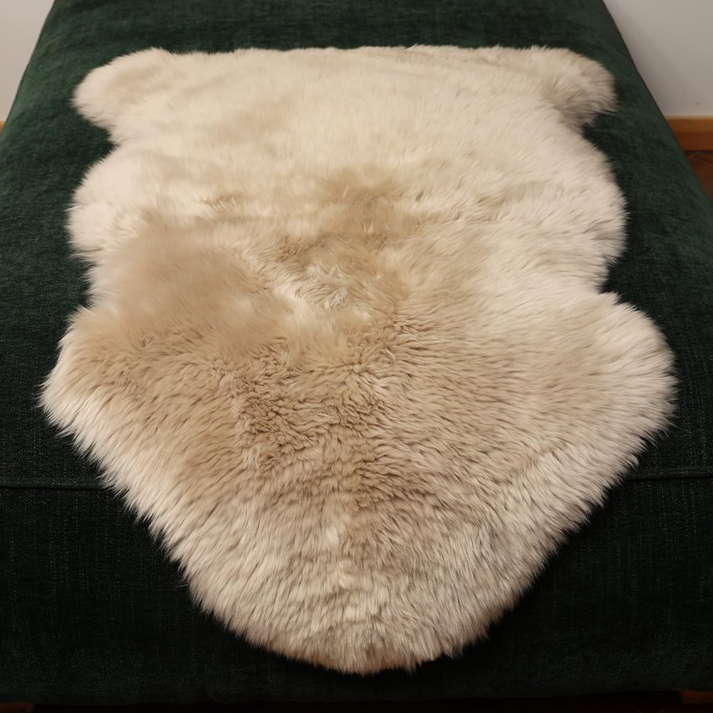 LLB Genuine Sheepskin Area Rug Wool Rug Fur Carpet Fluffy Shaggy Fur Rug for Living Room Kids Bedroom Real Sheepskin Throw Lambskin Rugs Sofa Mat Chair Seat Covers (Cream Brown, 2 x 3 ft Sheepskin) - Fredhappy