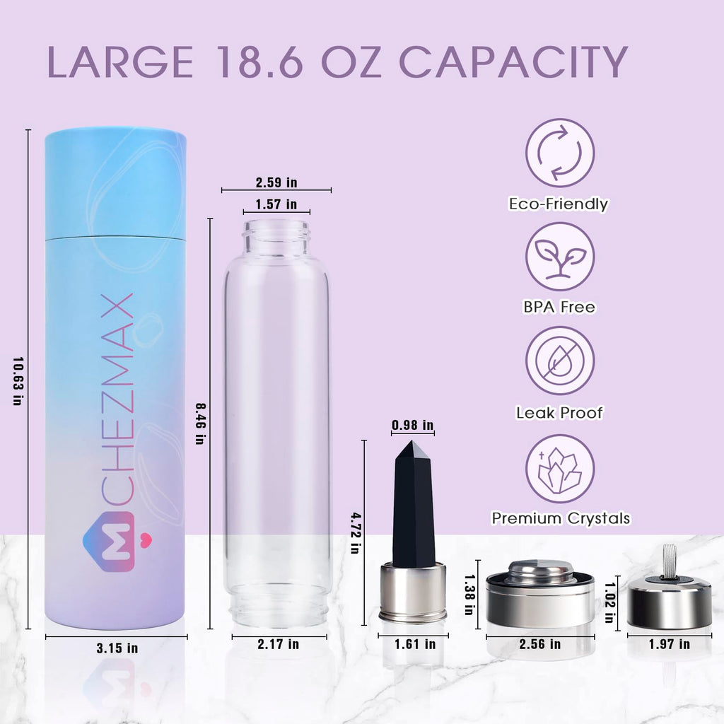 ChezMax Crystal Glass Water Bottle Energy Quartz Gemstone Water Bottle with Changeable Natural Crystal Center for Healing and Wellness - Fredhappy LLC