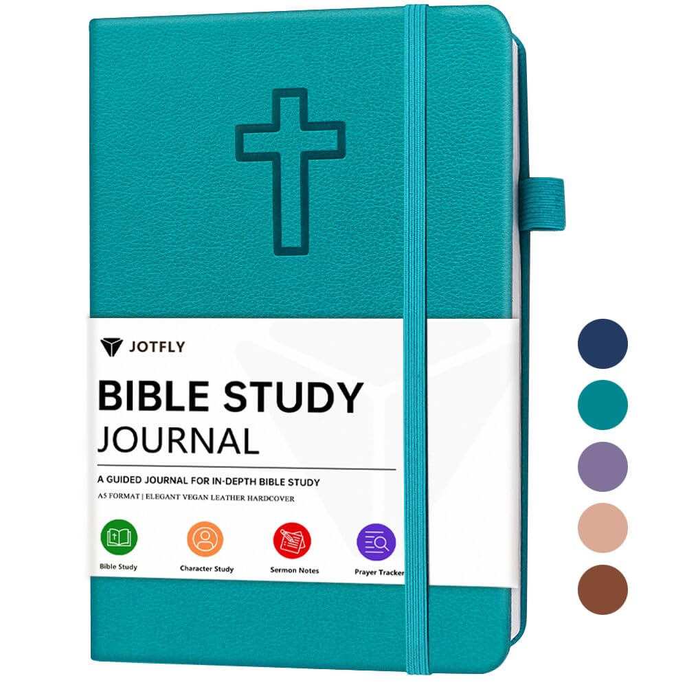 JOTFLY Bible Study Journal - Church Notes Notebook for Note Taking & Reflection - Guided Bible Study Notebook - Faith - Based Religious Gifts & Bible Study Supplies (Aquamarine) - Fredhappy LLC