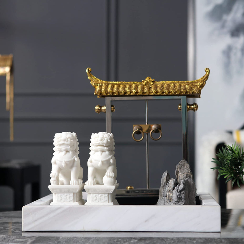 Feng Shui Wealth Prosperity Pair of Peking Fu Foo Dogs Statues White Stone Jade, Warding Off Evil Energy, Feng Shui Decor Figure,Gray,11cm - Fredhappy