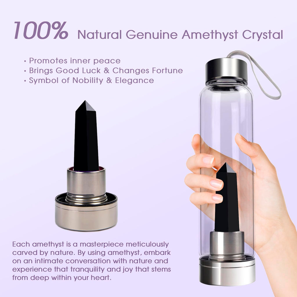 ChezMax Crystal Glass Water Bottle Energy Quartz Gemstone Water Bottle with Changeable Natural Crystal Center for Healing and Wellness - Fredhappy LLC