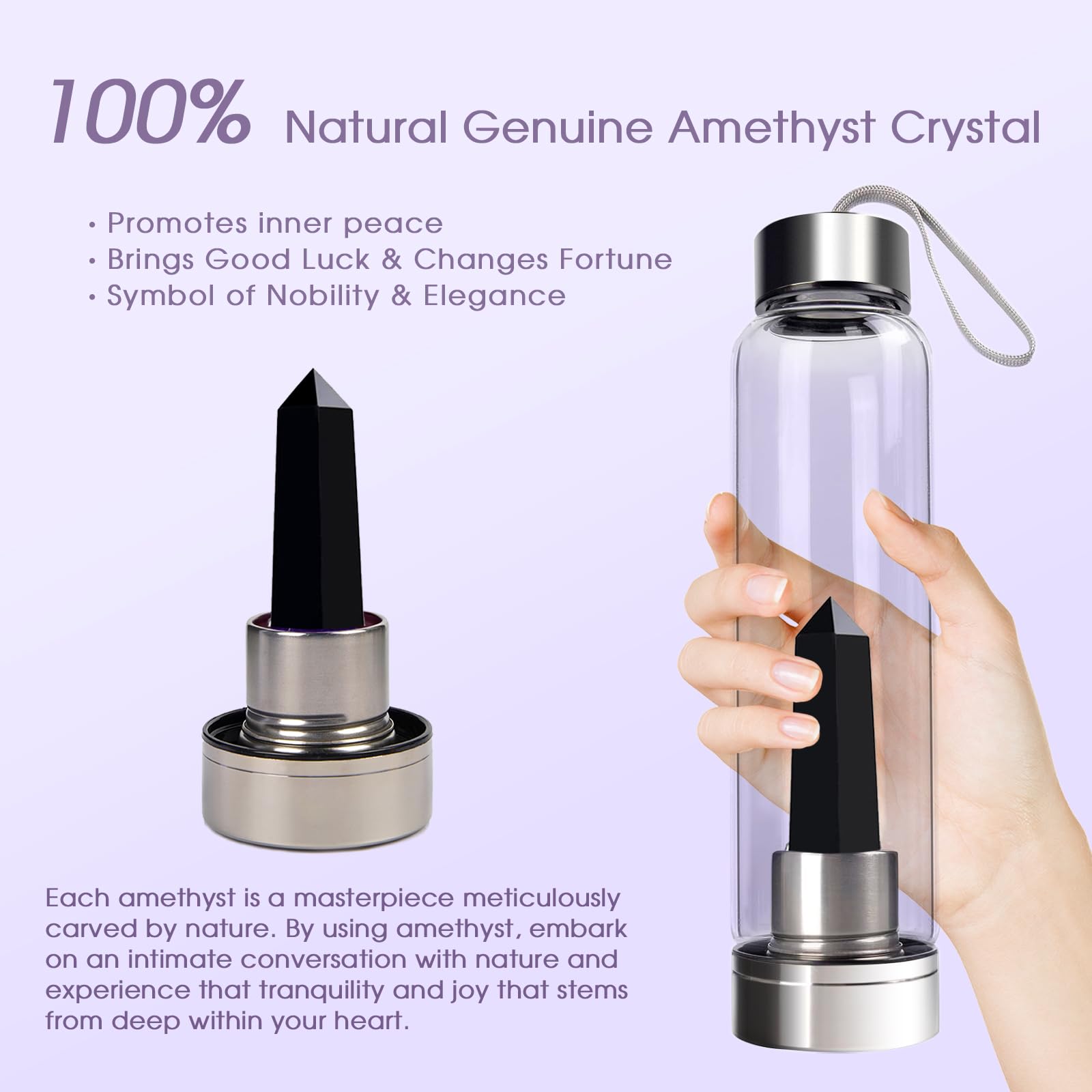 ChezMax Crystal Glass Water Bottle Energy Quartz Gemstone Water Bottle with Changeable Natural Crystal Center for Healing and Wellness - Fredhappy LLC