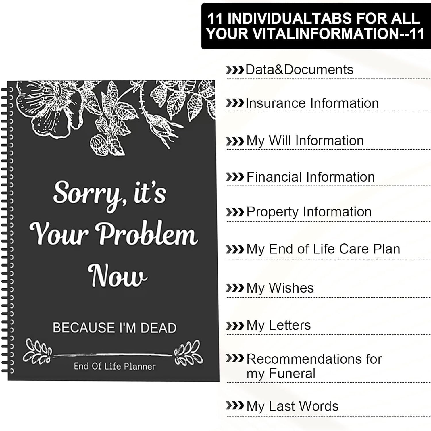Sorry, It’s Your Problem Now, Because I'm Dead, End of Life Planner Organizer Notebook Death Binder Organizer Kit Document Organizer End of Life Planning Workbook Paperback for Possessions Affairs - Fredhappy LLC