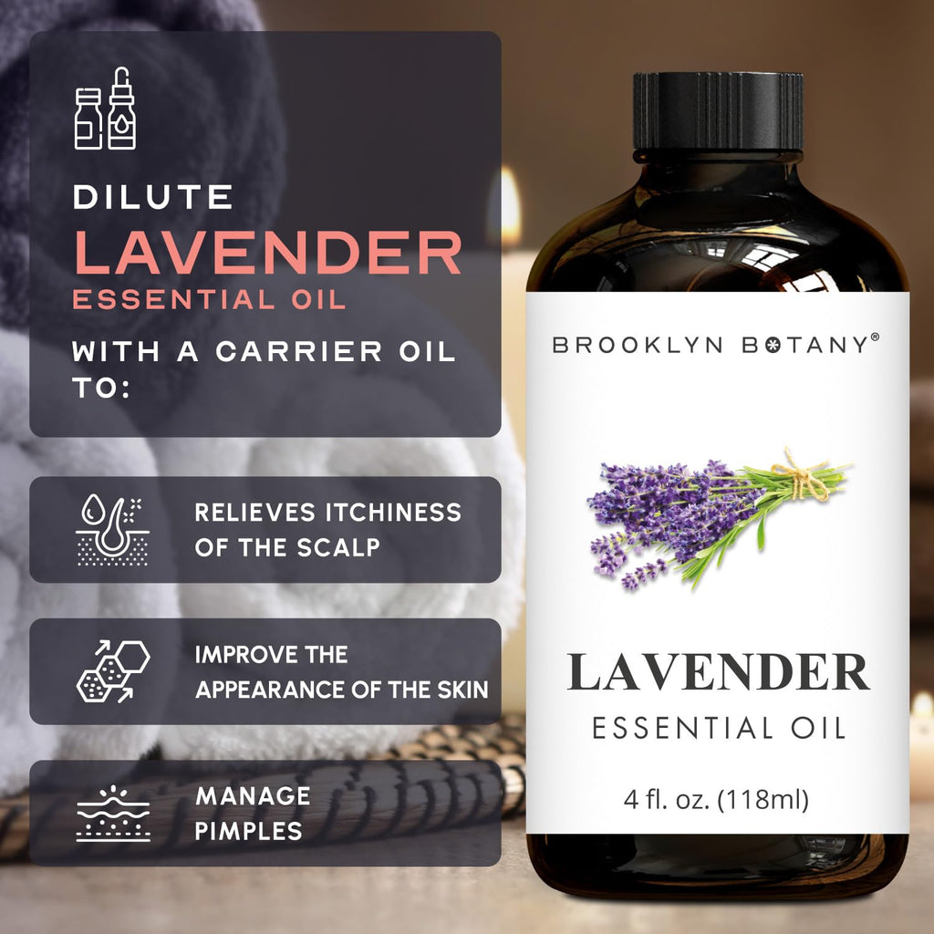 Brooklyn Botany Lavender Essential Oil - Huge 4 Fl Oz - 100% Pure and Natural - Premium Grade with Dropper - for Aromatherapy and Diffuser - Fredhappy