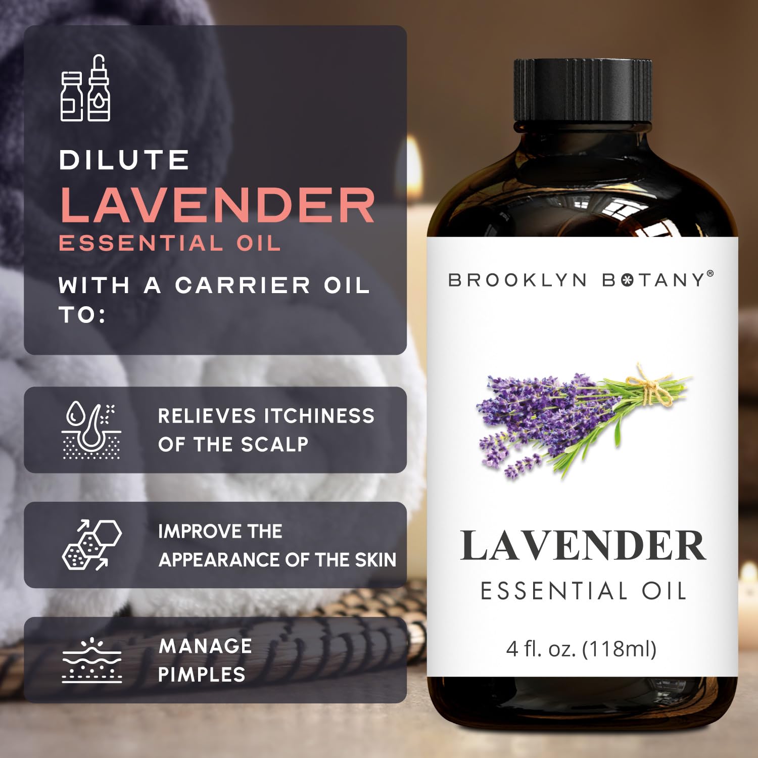 Brooklyn Botany Lavender Essential Oil - Huge 4 Fl Oz - 100% Pure and Natural - Premium Grade with Dropper - for Aromatherapy and Diffuser - Fredhappy