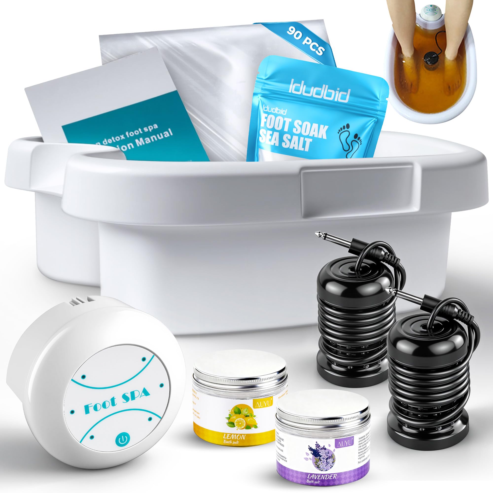 Idudbid Ionic Foot Bath Detox Machine - Suitable for Home Use, Home Salon - Level Spa Detox Machine, Healthy Detoxification, with Foot Bath, Array * 2, Liner - Fredhappy LLC