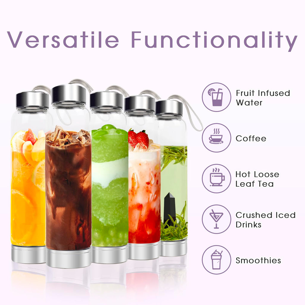 ChezMax Crystal Glass Water Bottle Energy Quartz Gemstone Water Bottle with Changeable Natural Crystal Center for Healing and Wellness - Fredhappy LLC