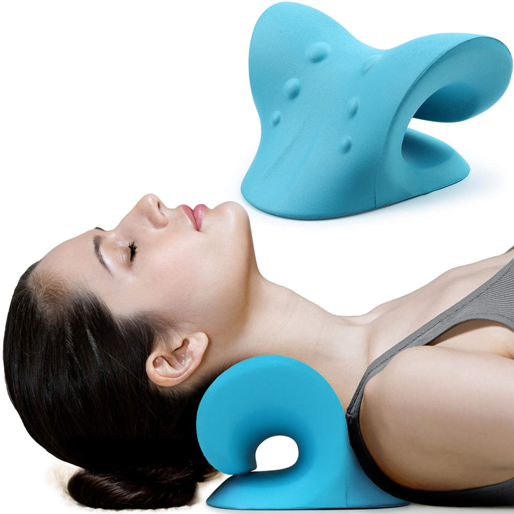 RESTCLOUD Neck and Shoulder Relaxer, Cervical Traction Device for TMJ Pain Relief and Cervical Spine Alignment, Chiropractic Pillow Neck Stretcher (Blue) - Fredhappy