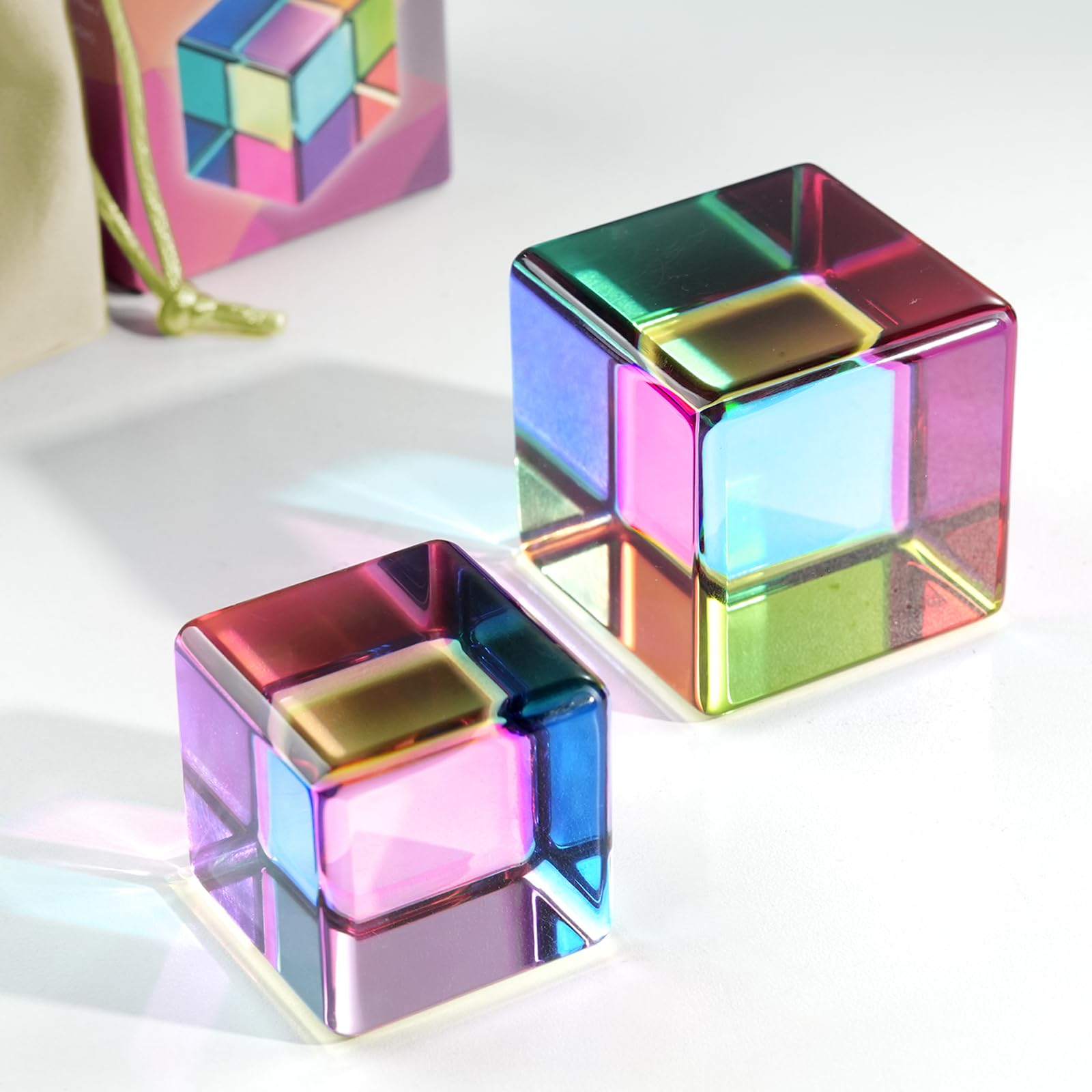 iKeelo Color Cube 50mm (Upgraded) with Storage Pouch - Cyan, Magenta, Yellow - Patent Pending - Magic Optical Cube with Permanent Colors and Safe Rounded Corners - Fredhappy