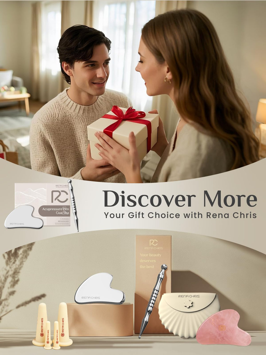 Rena Chris Acupuncture Pen, Manual Reflexology Tools for Muscle Tension and Pain Relief, Acupressure Pen and Stainless Steel Gua Sha Set with Reflexology Chart, Easy to Use - Fredhappy LLC