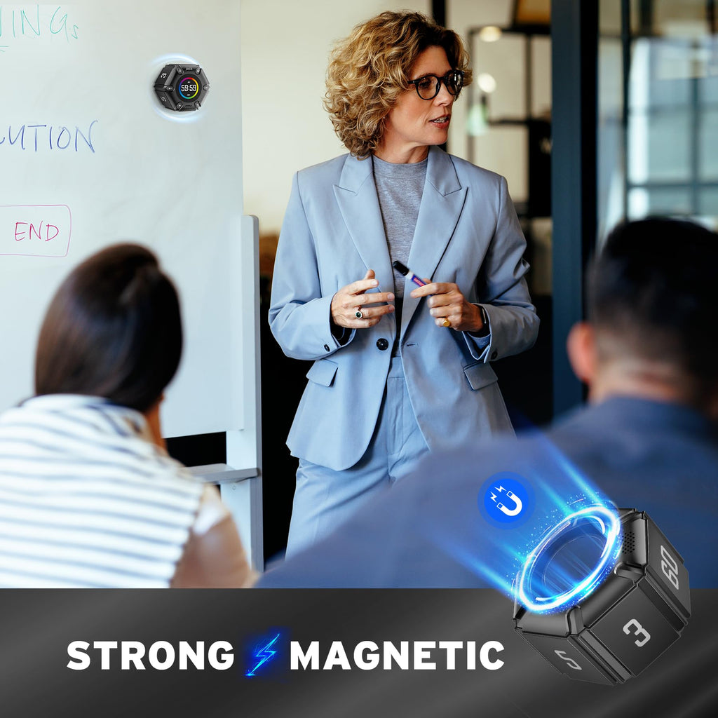 Jack Pomodoro Timer - Productivity Cube, Visual Focus Timer, Mute & Vibration & Adjustable Sound Alert, for Office, ADHD, Study, Work, 3/5/10/25/30/60min & Custom Countdown - Black - Fredhappy