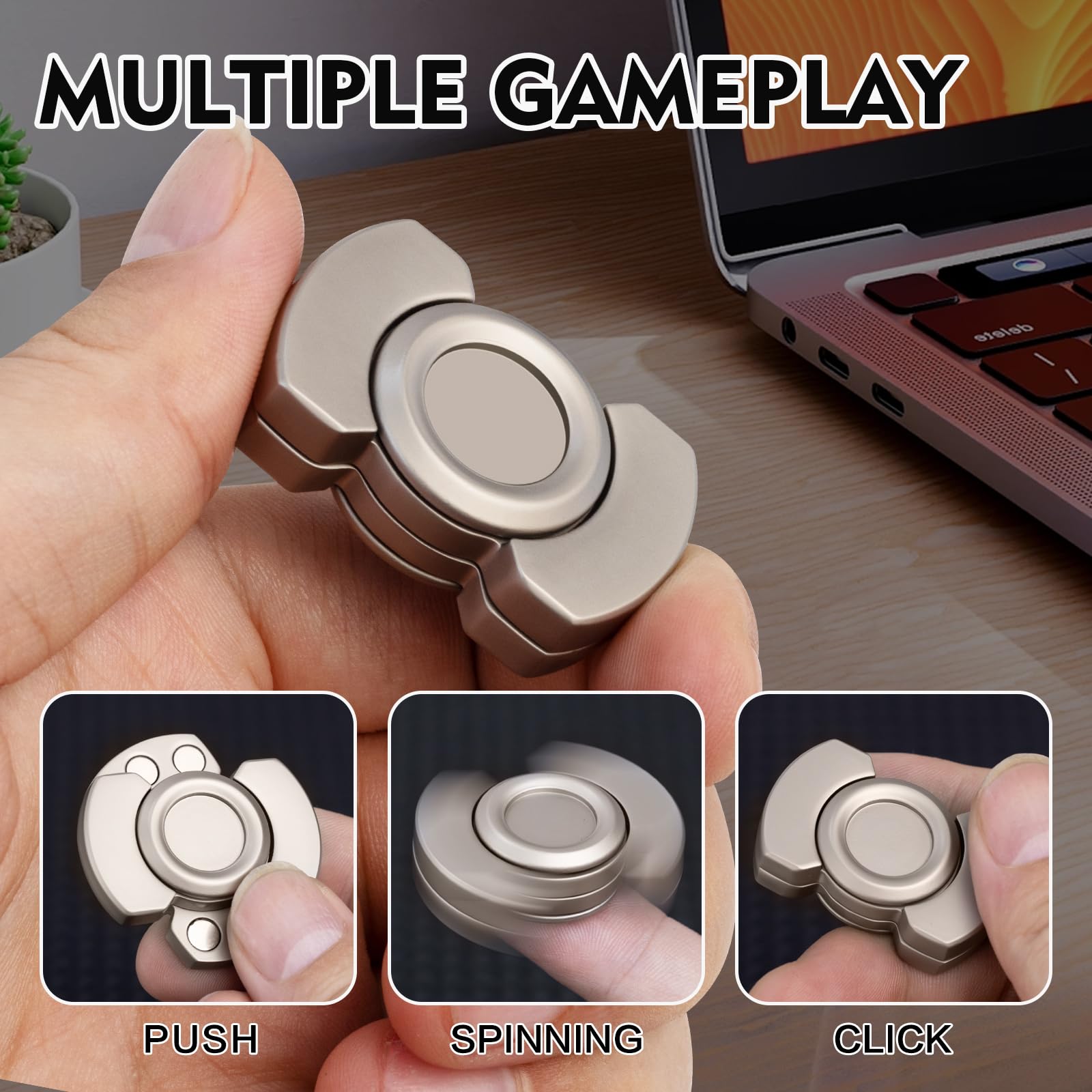 3 - in - 1 Fidget Toys Adults: Spinner, Slider, Clicker – Magnetic Stainless Steel Bearings for Super - Stable Rotation – Stress Relief, Enhanced Focus, and Habit Breaking, Christmas Party Favor Kid, Silver - Fredhappy
