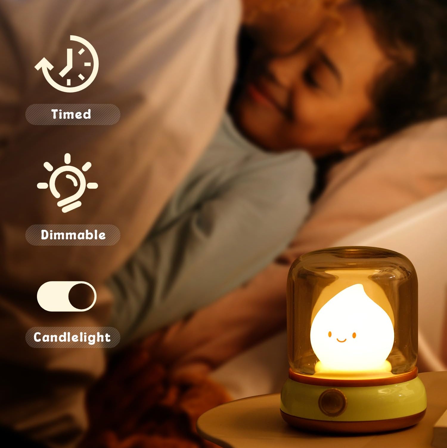 WANIDEA Cute Chibi Flame Lamp, Anime Cozy Lights, Retro Rechargeable Night Light, Decor, Cute Desk Accessories, Gifts. - Fredhappy