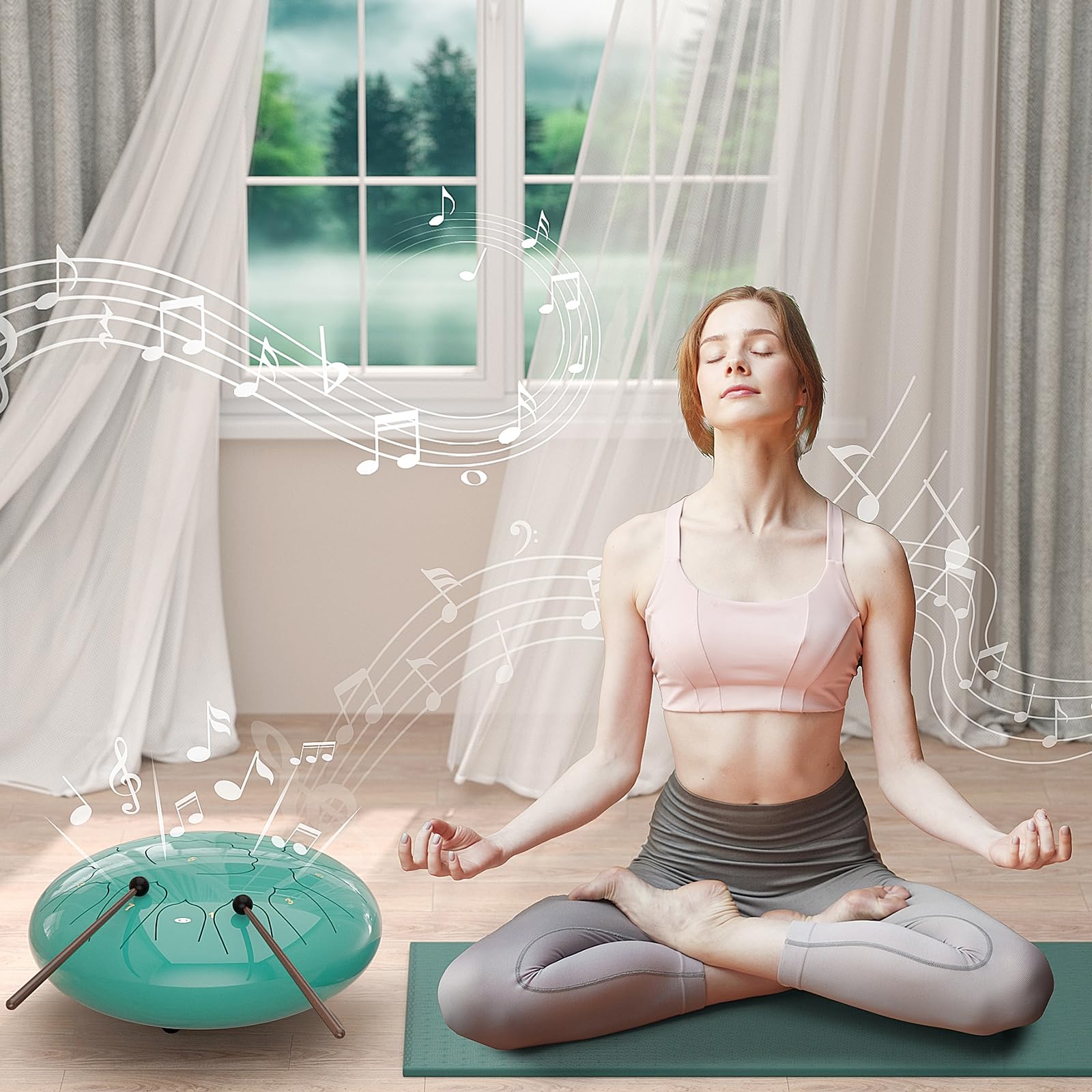 D Major Steel Tongue Drum Handpan, 12 Inch 13 Note Rain Drum for Outside Garden, Meditation Rain Chime, Musical Percussion Instrument for Adult Gift with Bag, Music Book, Drum Mallets (Lake Blue) - Fredhappy