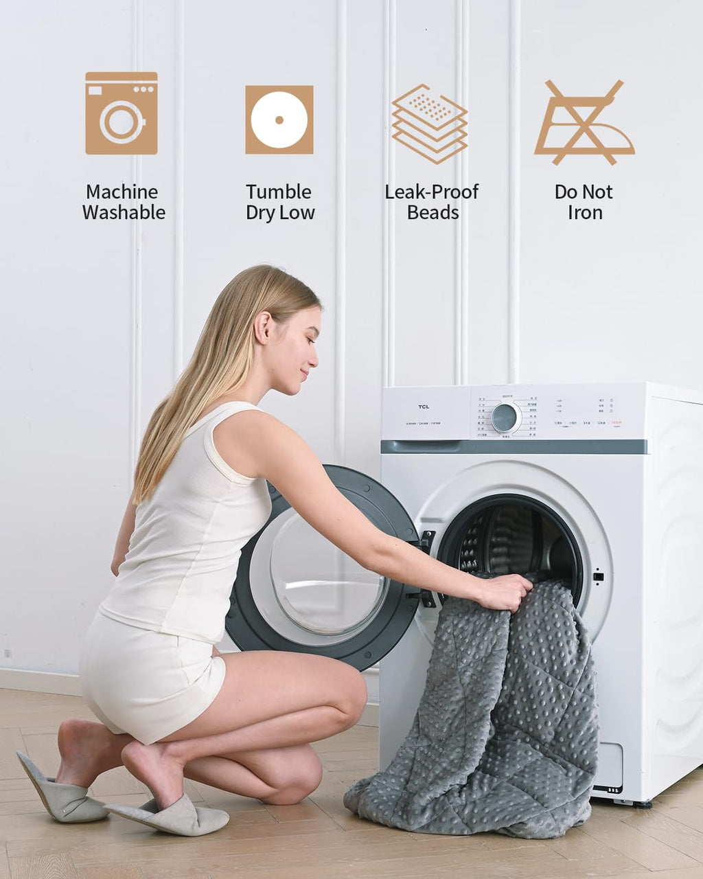 Mr. Sandman Weighted Blanket for Adults Queen Size 15 lbs, Soft Cooling Heavy Minky Blanket for Sleep, Washable Throw Blanket with Glass Beads, 60 x 80 Inches, Grey - Fredhappy