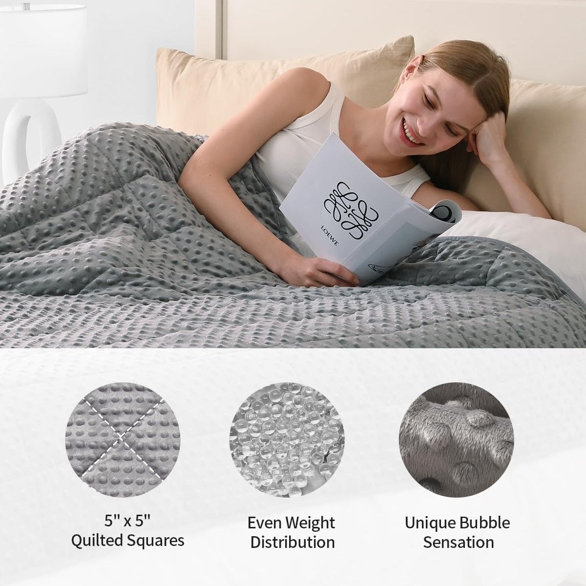 Mr. Sandman Weighted Blanket for Adults Queen Size 15 lbs, Soft Cooling Heavy Minky Blanket for Sleep, Washable Throw Blanket with Glass Beads, 60 x 80 Inches, Grey - Fredhappy