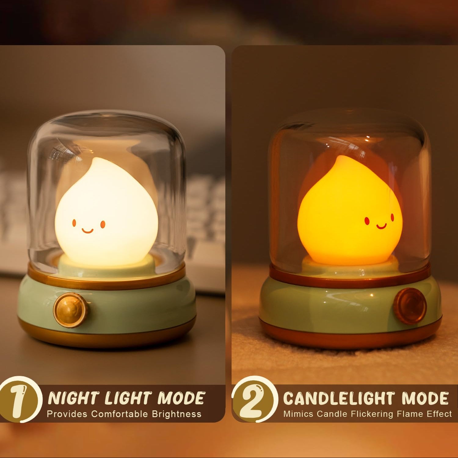 WANIDEA Cute Chibi Flame Lamp, Anime Cozy Lights, Retro Rechargeable Night Light, Decor, Cute Desk Accessories, Gifts. - Fredhappy
