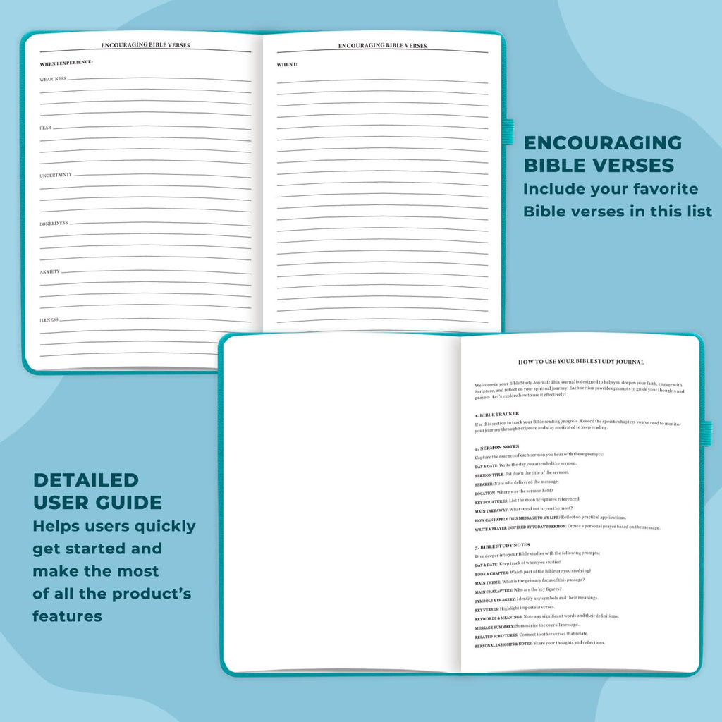 JOTFLY Bible Study Journal - Church Notes Notebook for Note Taking & Reflection - Guided Bible Study Notebook - Faith - Based Religious Gifts & Bible Study Supplies (Aquamarine) - Fredhappy LLC