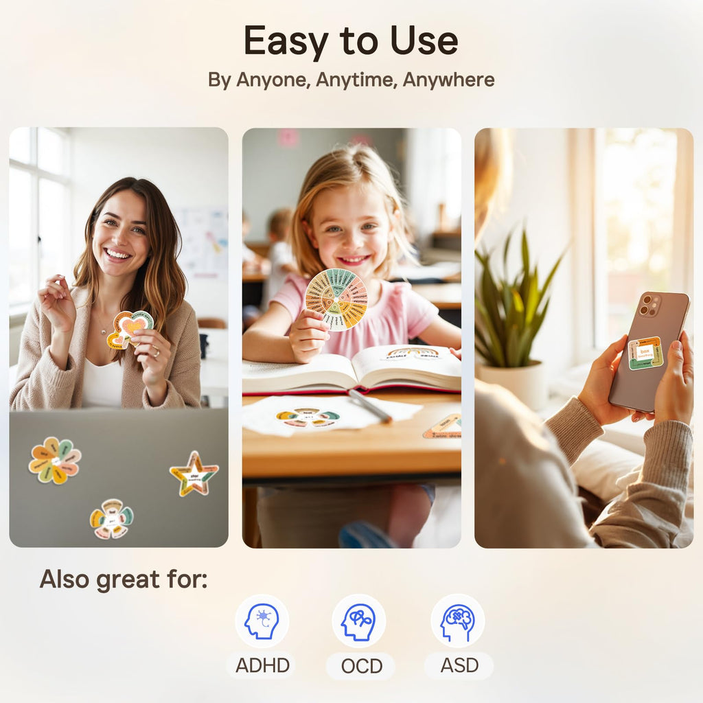 Calm Strips for Anxiety Sensory Stickers, 36Pcs 2 Textured for Mood Calming, Breathing Mindfulness Fidget Sticker for Kids, Anxiety Relief at Office & Classroom Desk - Fredhappy