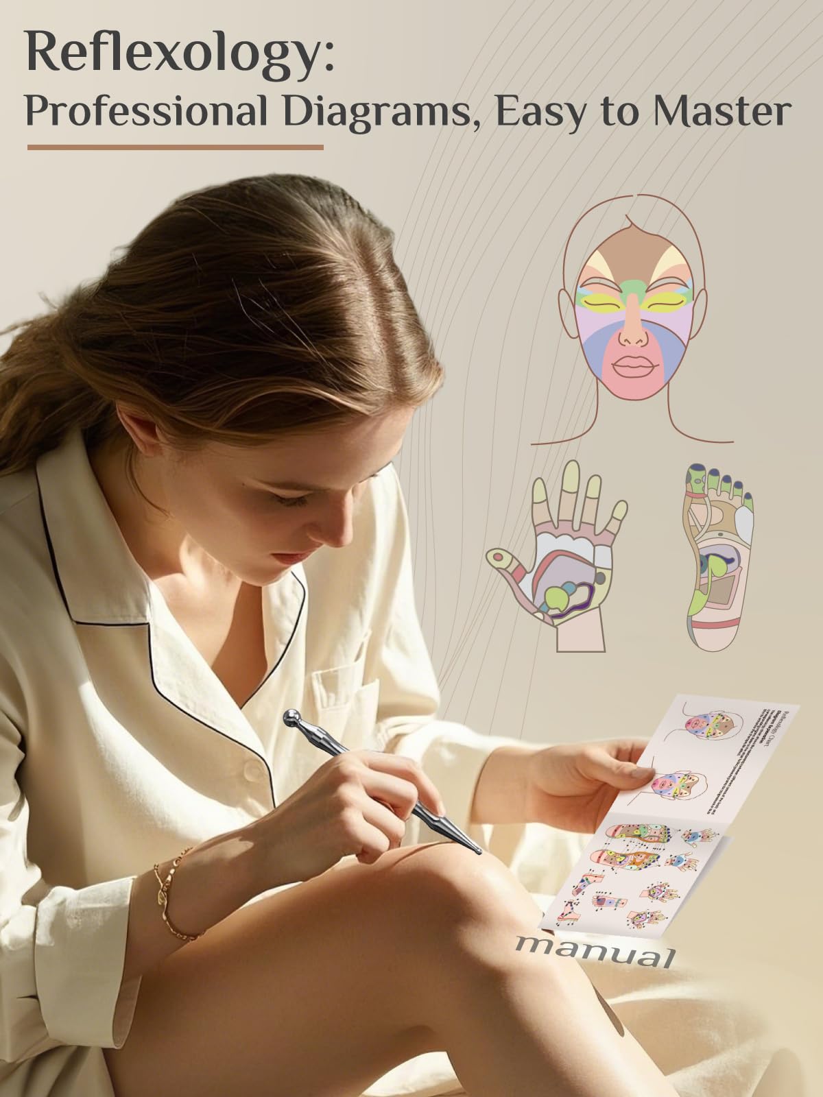 Rena Chris Acupuncture Pen, Manual Reflexology Tools for Muscle Tension and Pain Relief, Acupressure Pen and Stainless Steel Gua Sha Set with Reflexology Chart, Easy to Use - Fredhappy LLC