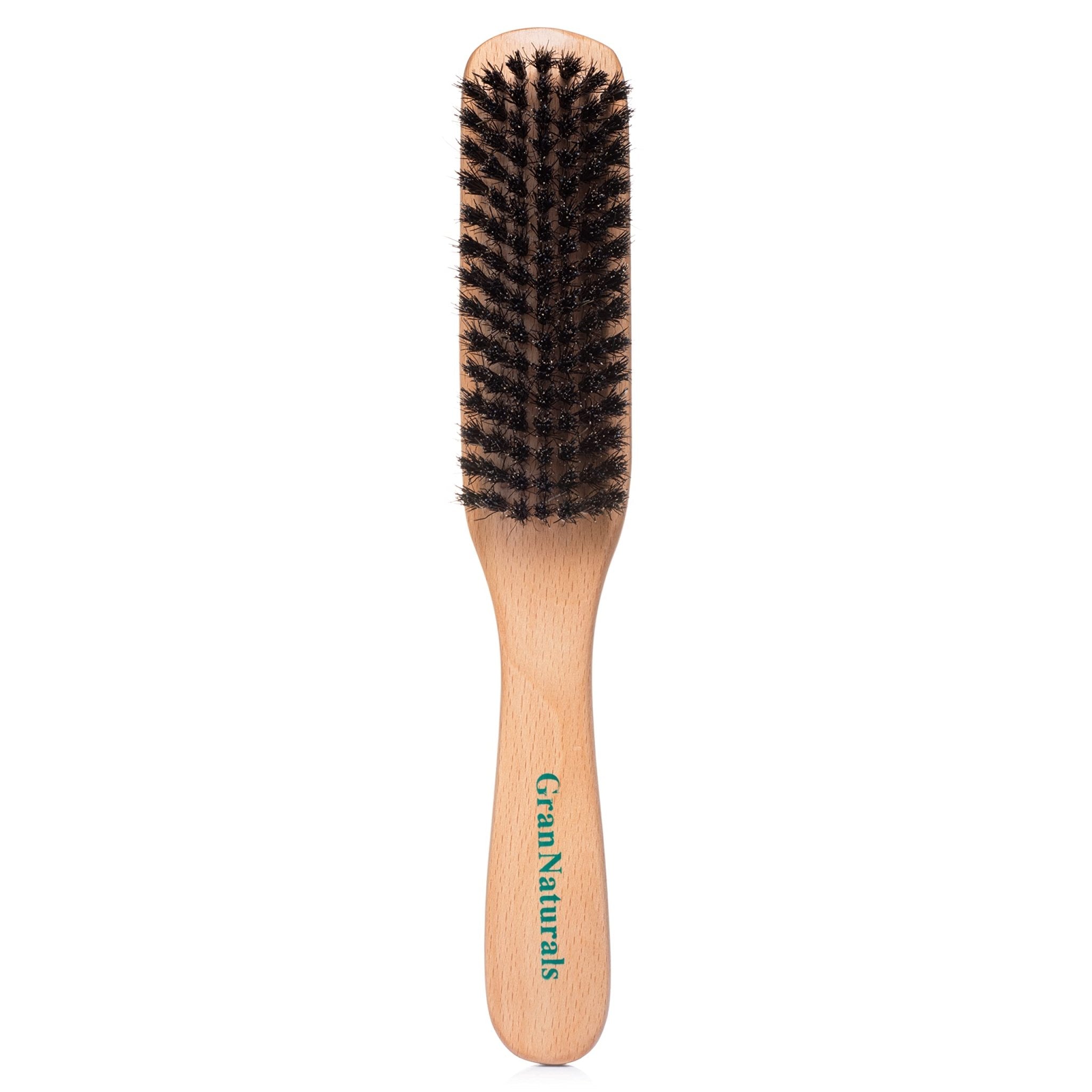 GranNaturals Boar Bristle Slick Back Hair Brush - Soft/Medium Smoothing Hairbrush to Style, Polish, & Lay Hair Down Flat to Create a Sleek Frizz Free Hairstyle for Women and Men - Wooden Handle - Fredhappy