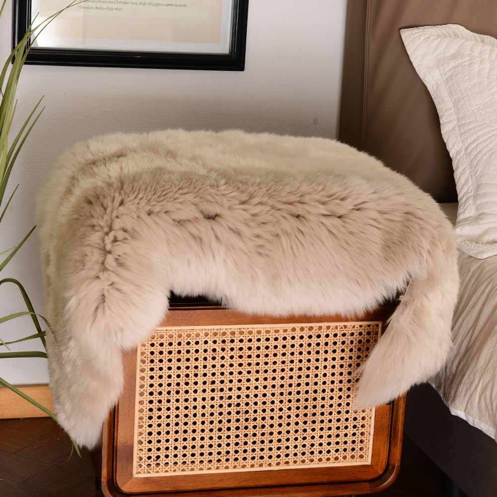 LLB Genuine Sheepskin Area Rug Wool Rug Fur Carpet Fluffy Shaggy Fur Rug for Living Room Kids Bedroom Real Sheepskin Throw Lambskin Rugs Sofa Mat Chair Seat Covers (Cream Brown, 2 x 3 ft Sheepskin) - Fredhappy