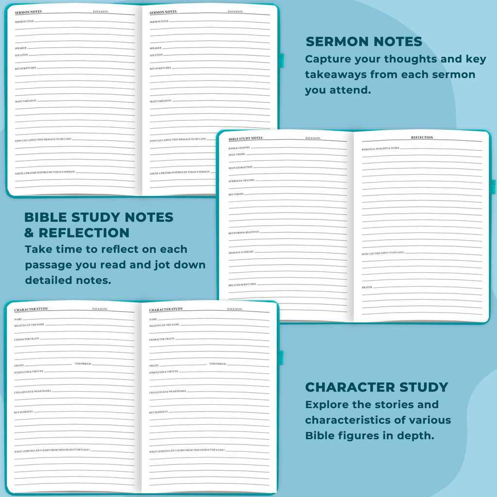 JOTFLY Bible Study Journal - Church Notes Notebook for Note Taking & Reflection - Guided Bible Study Notebook - Faith - Based Religious Gifts & Bible Study Supplies (Aquamarine) - Fredhappy LLC