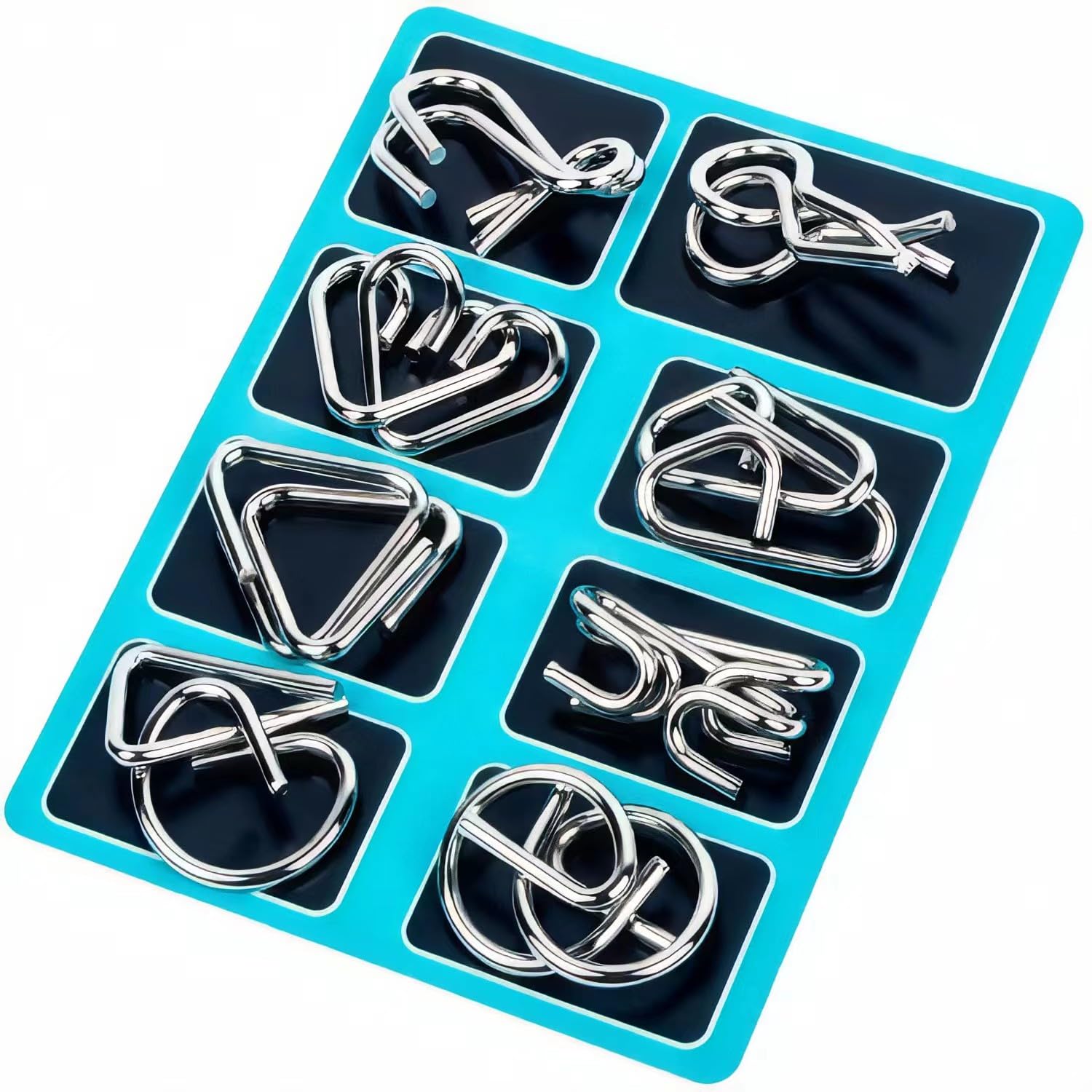 GEKELI Metal Wire Puzzle Set of 24 with Pouch,Brain Teaser IQ Test Disentanglemen Iron Link Unlock Interlock Game Chinese Ring Magic Trick Toy for Party Favor Kids Adults Challenge - Fredhappy