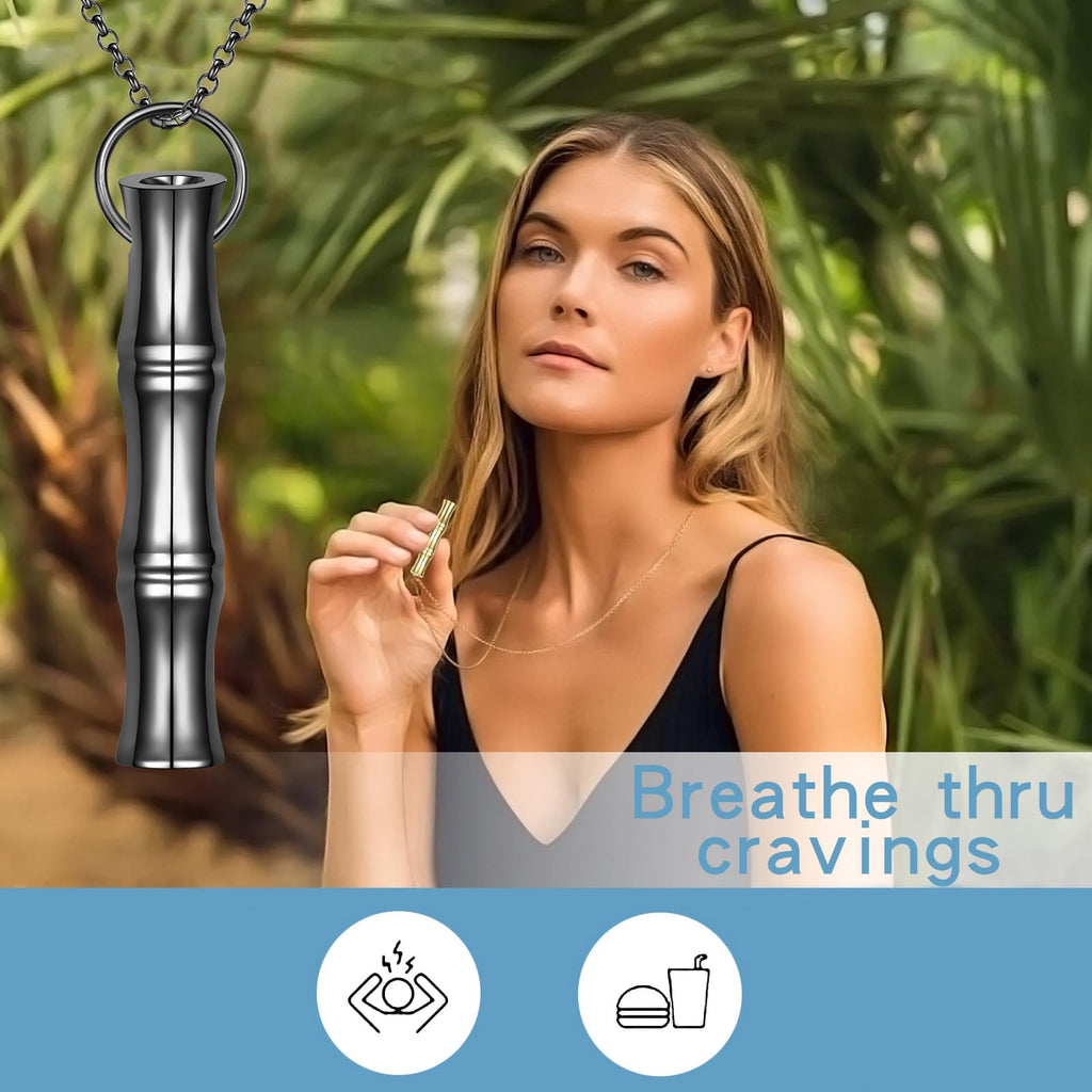 COTATI Anxiety Breathing Necklace Breathe Easy Mindfulness Necklace Breathlace Stainless Steel Pendant for Women Men Natural Calm & Stress Relief (Black - bamboo) - Fredhappy