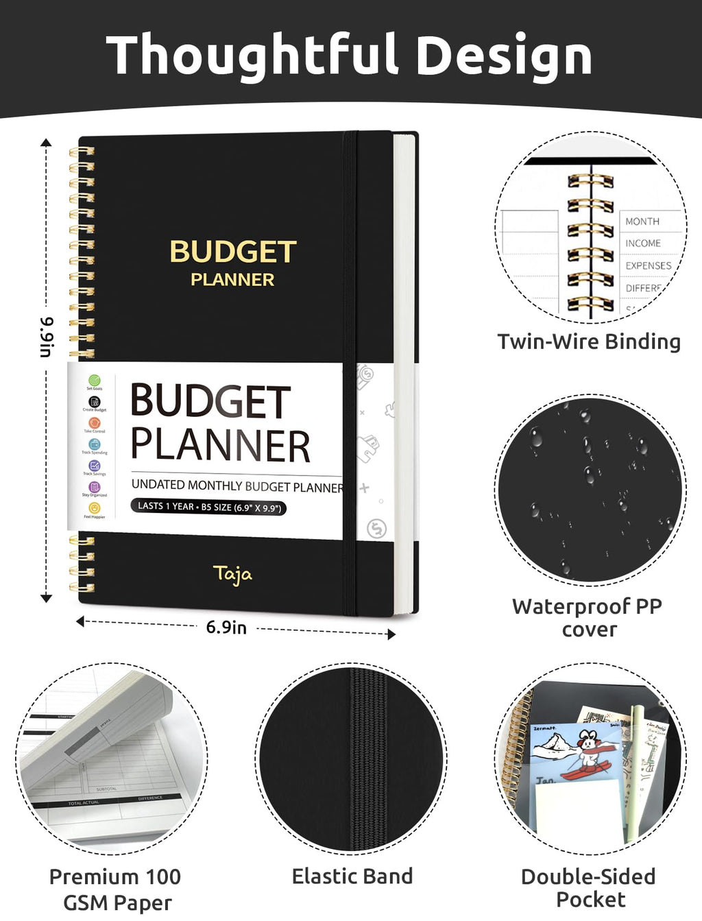 Budget Planner - Monthly Budget Book with Expense Tracker Notebook, Undated Bill Organizer & Finance Planner to Take Control of Your Money, 2025 - 2026 Account Book to Manage Your Finances - Black - Fredhappy LLC