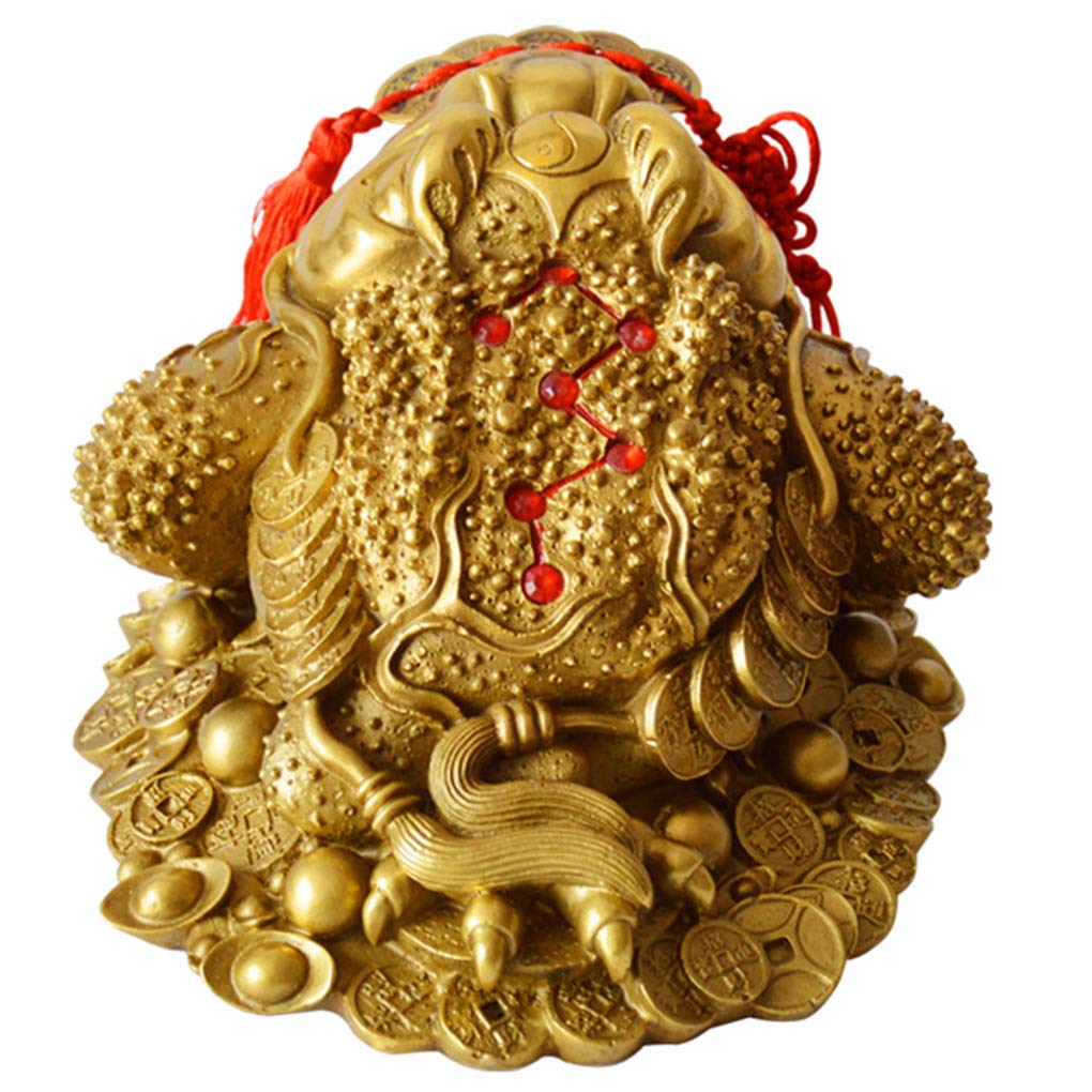 Brass Feng Shui Money Frog Three Legged Wealth Traditional Frog Money Toad Statue with Set of 5 Lucky Charm Ancient Coins on Red String Home Car Fengshui Decor (B1 Money Frog) - Fredhappy