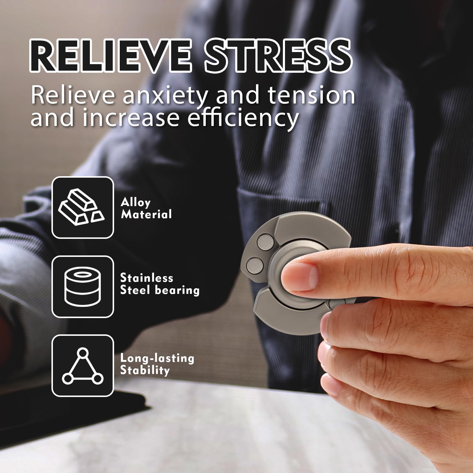 3 - in - 1 Fidget Toys Adults: Spinner, Slider, Clicker – Magnetic Stainless Steel Bearings for Super - Stable Rotation – Stress Relief, Enhanced Focus, and Habit Breaking, Christmas Party Favor Kid, Silver - Fredhappy