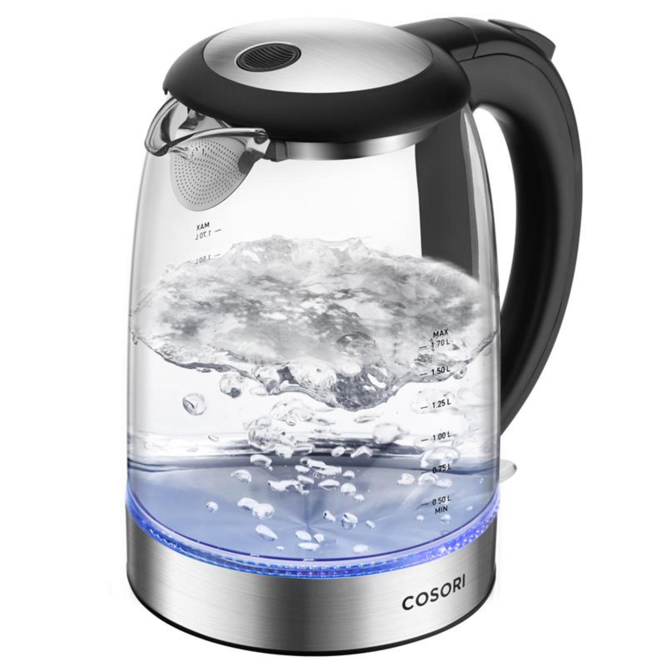Cosori Electric Kettle, No Plastic Filter & Spout, 1.8Qt Tea Kettle & Hot Water Boiler For Coffee & Tea, Water Heater & Teapot, Automatic Shut Off, Borosilicate glass, Black, 1500W - Fredhappy