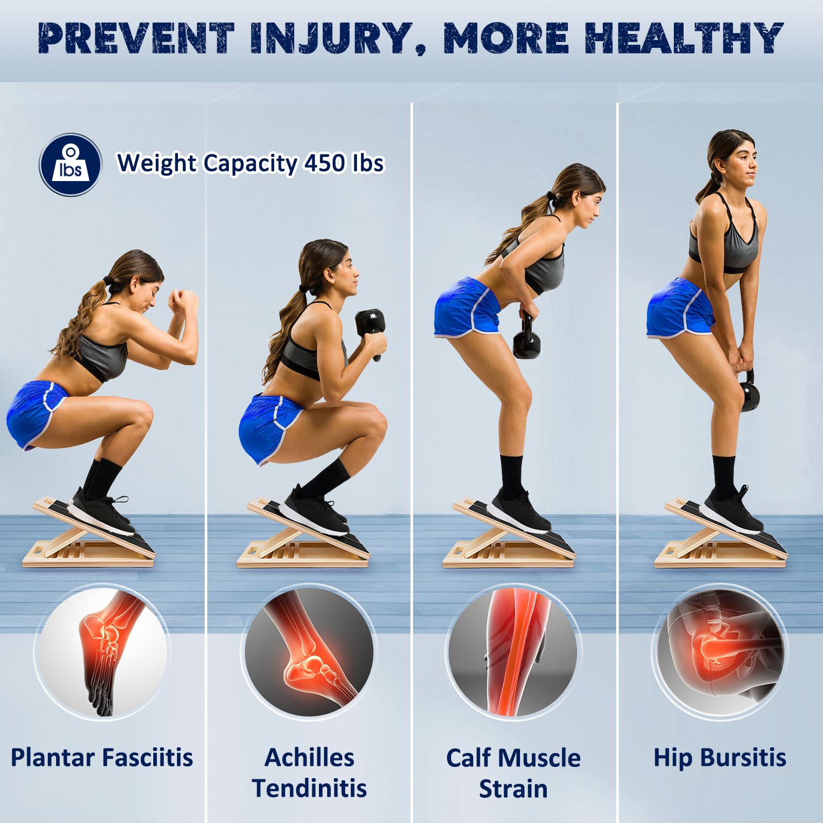 Portable Wooden Slant Board for Calf Stretching Squats Calf Stretcher Pilates Physical Therapy Equipment Adjustable Incline Board for Knees Ankle Heel Feet Leg - Fredhappy