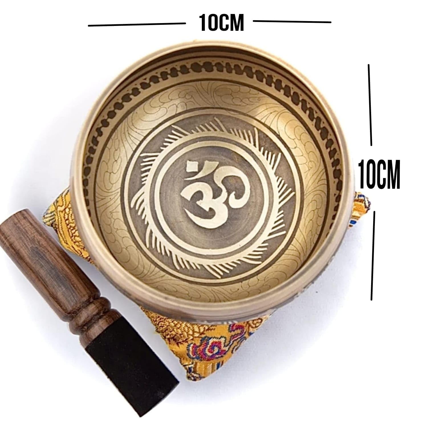 Tibetan Singing Bowl Set – Bronze Master Grade with Pure Tone & Thangka Art – Handmade in Nepal by Himalayan Bazaar (Gold & Yellow) - Fredhappy