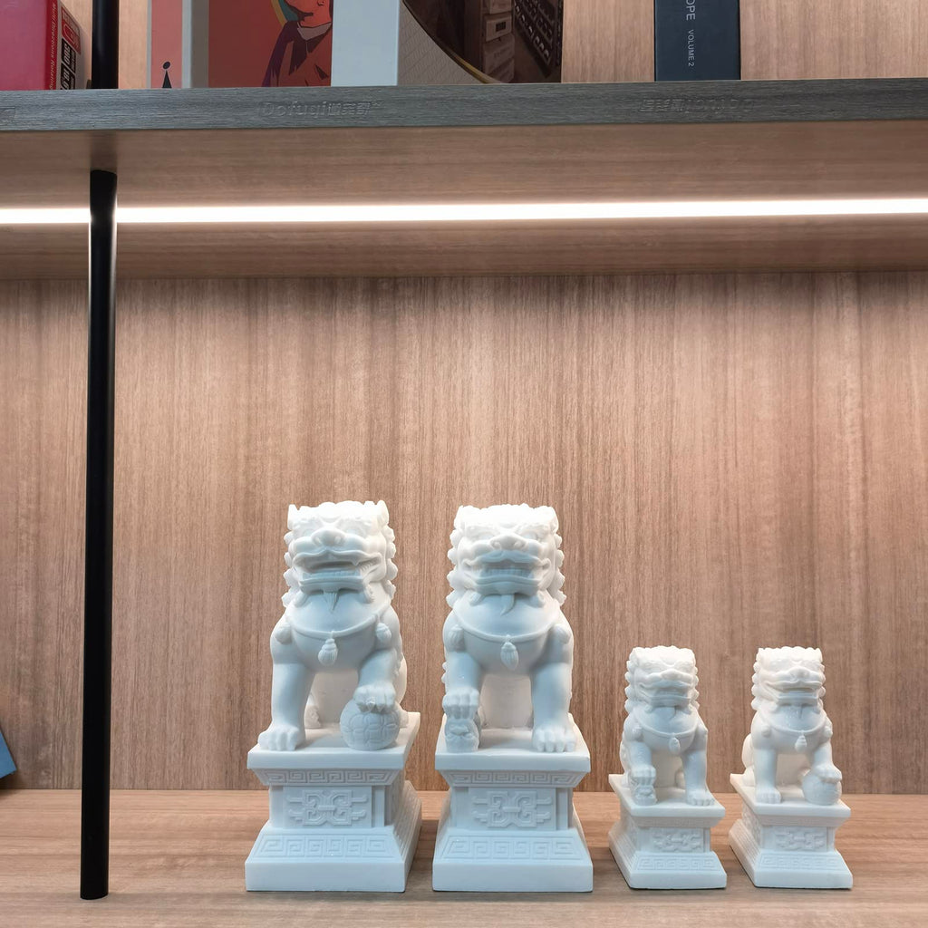 Feng Shui Wealth Prosperity Pair of Peking Fu Foo Dogs Statues White Stone Jade, Warding Off Evil Energy, Feng Shui Decor Figure,Gray,11cm - Fredhappy