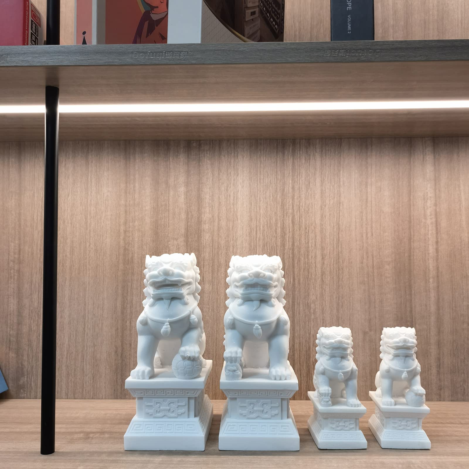 Feng Shui Wealth Prosperity Pair of Peking Fu Foo Dogs Statues White Stone Jade, Warding Off Evil Energy, Feng Shui Decor Figure,Gray,11cm - Fredhappy