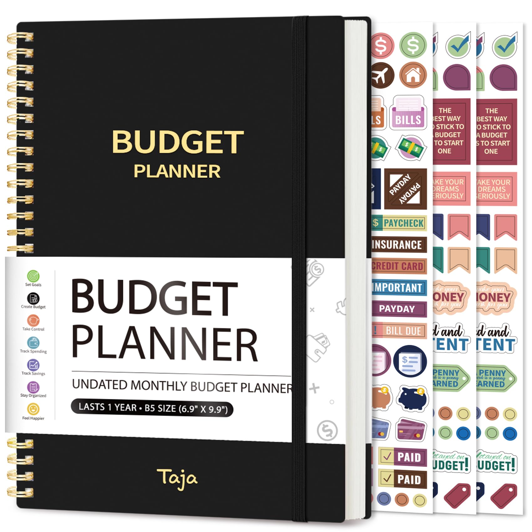 Budget Planner - Monthly Budget Book with Expense Tracker Notebook, Undated Bill Organizer & Finance Planner to Take Control of Your Money, 2025 - 2026 Account Book to Manage Your Finances - Black - Fredhappy LLC